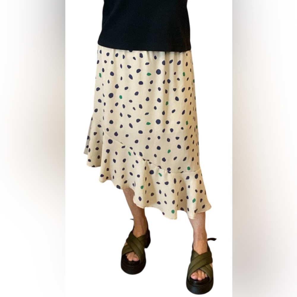 Y2K asymmetrical skirt with ruffles irregular polka dots Size L retro boho